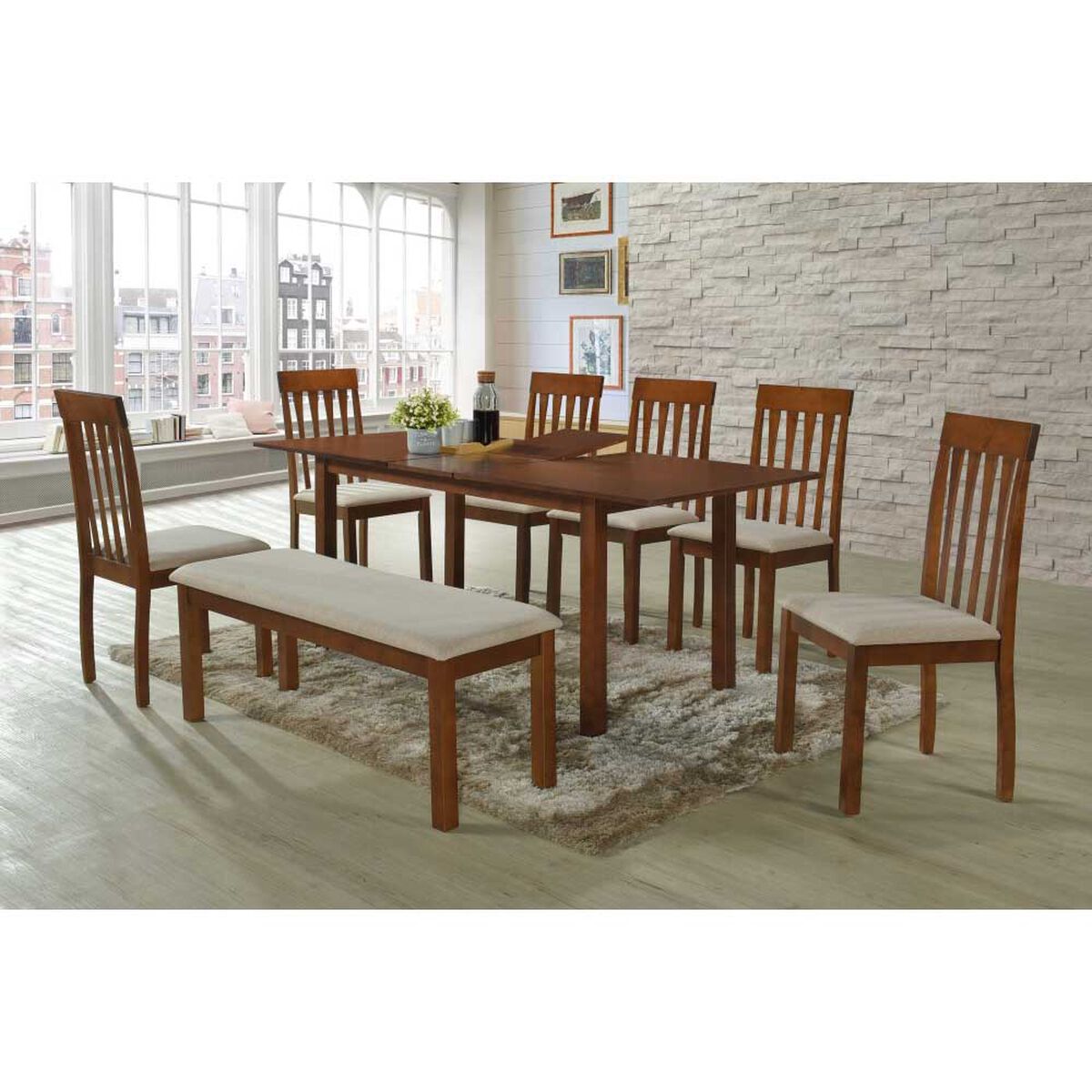 Juego de Comedor Fm Furniture Qatar M1800 6 Sillas 1 Banca