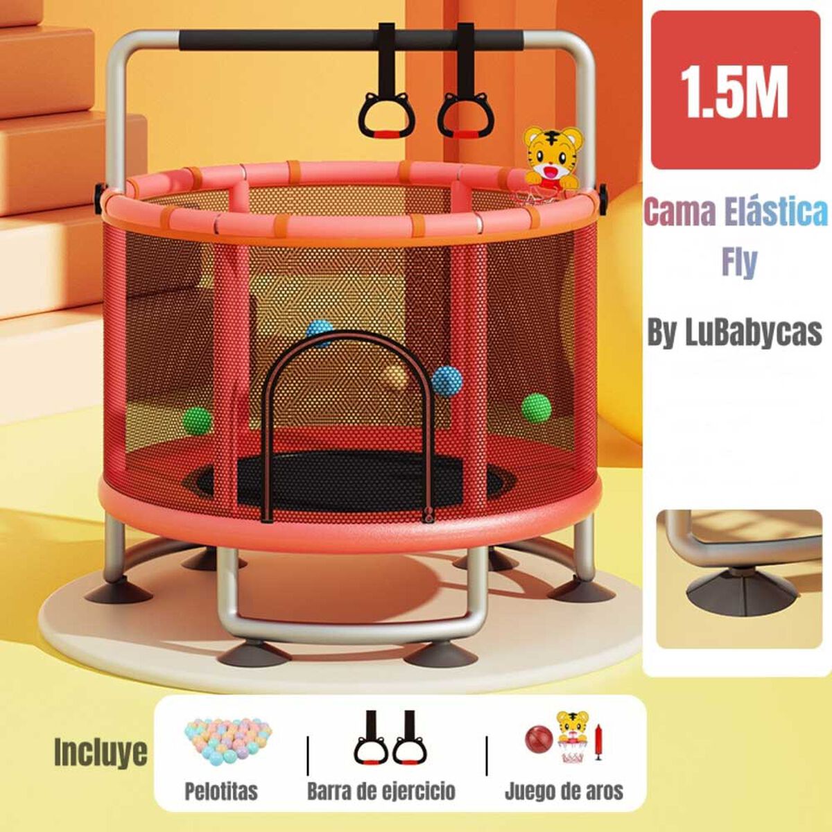 Cama Elástica Lubabycas Fly 150 cm con Barra Ejercicio