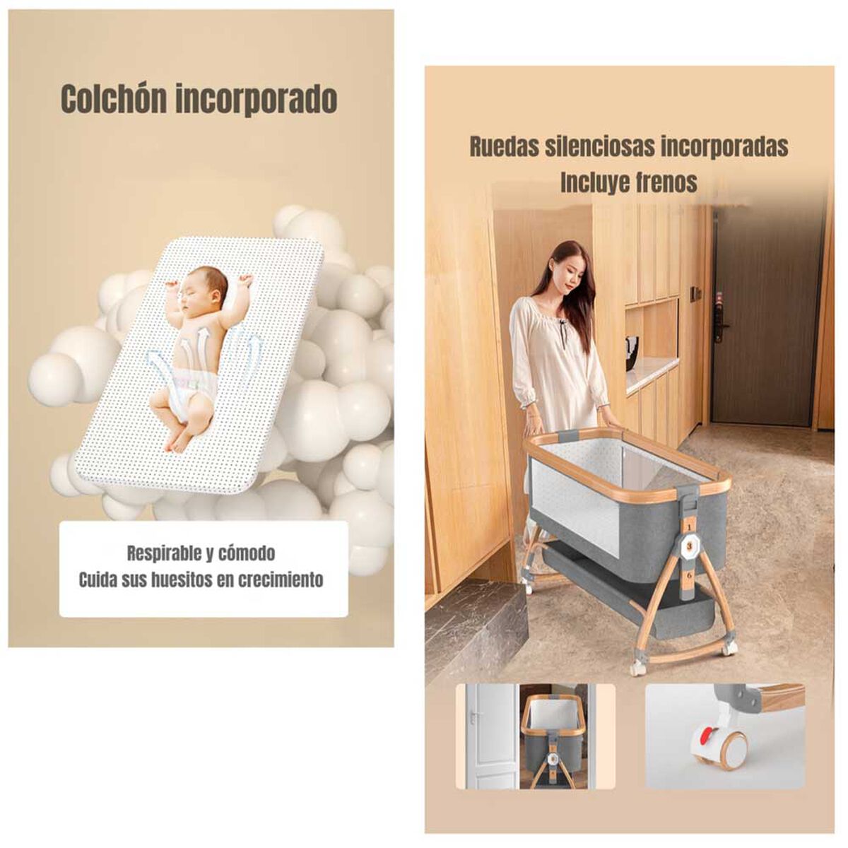 Cuna Colecho Mecedora 3 en 1 LuBabycas Rosada