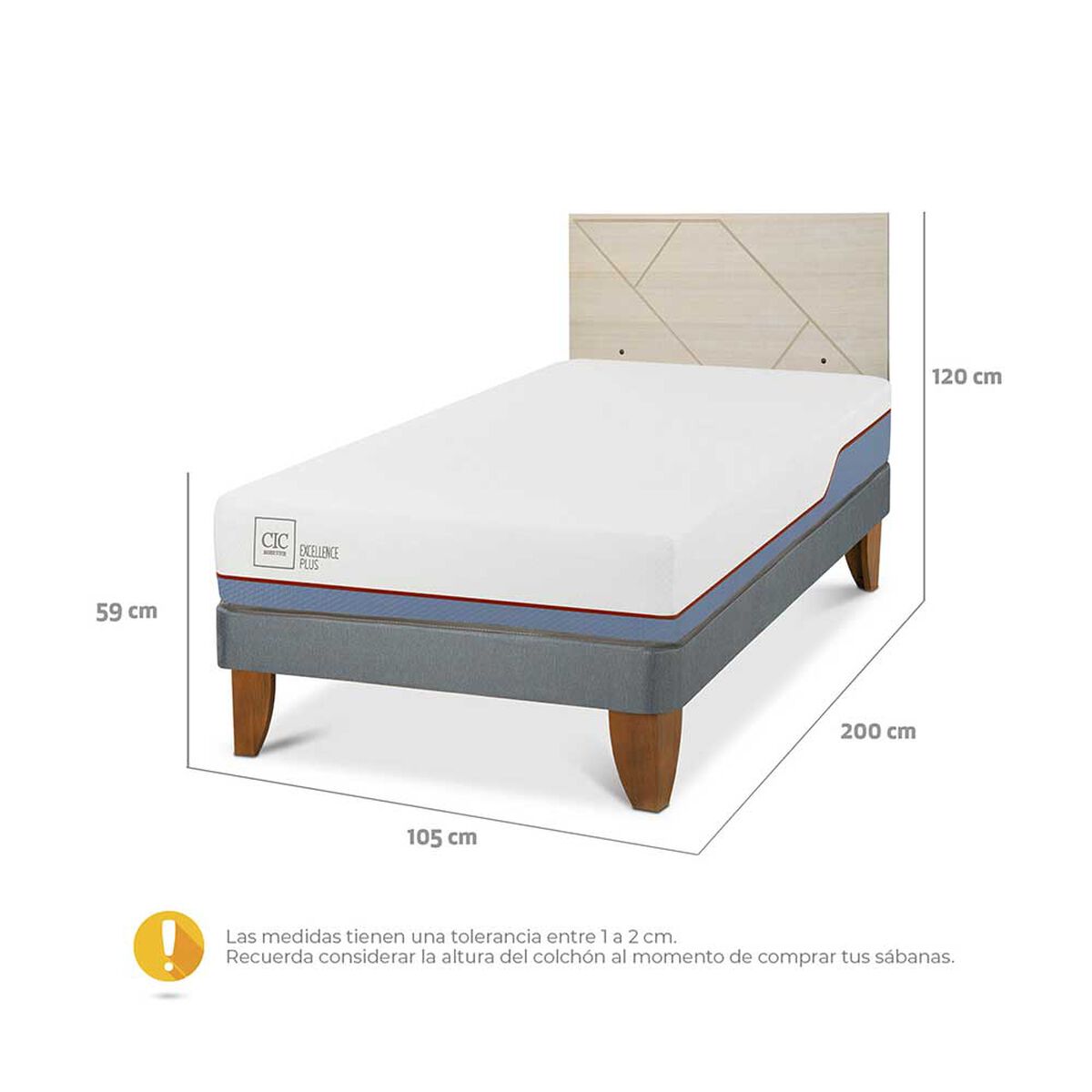Cama Europea CIC 1,5 Plazas Excellence Plus + Respaldo Villarrica Alpino