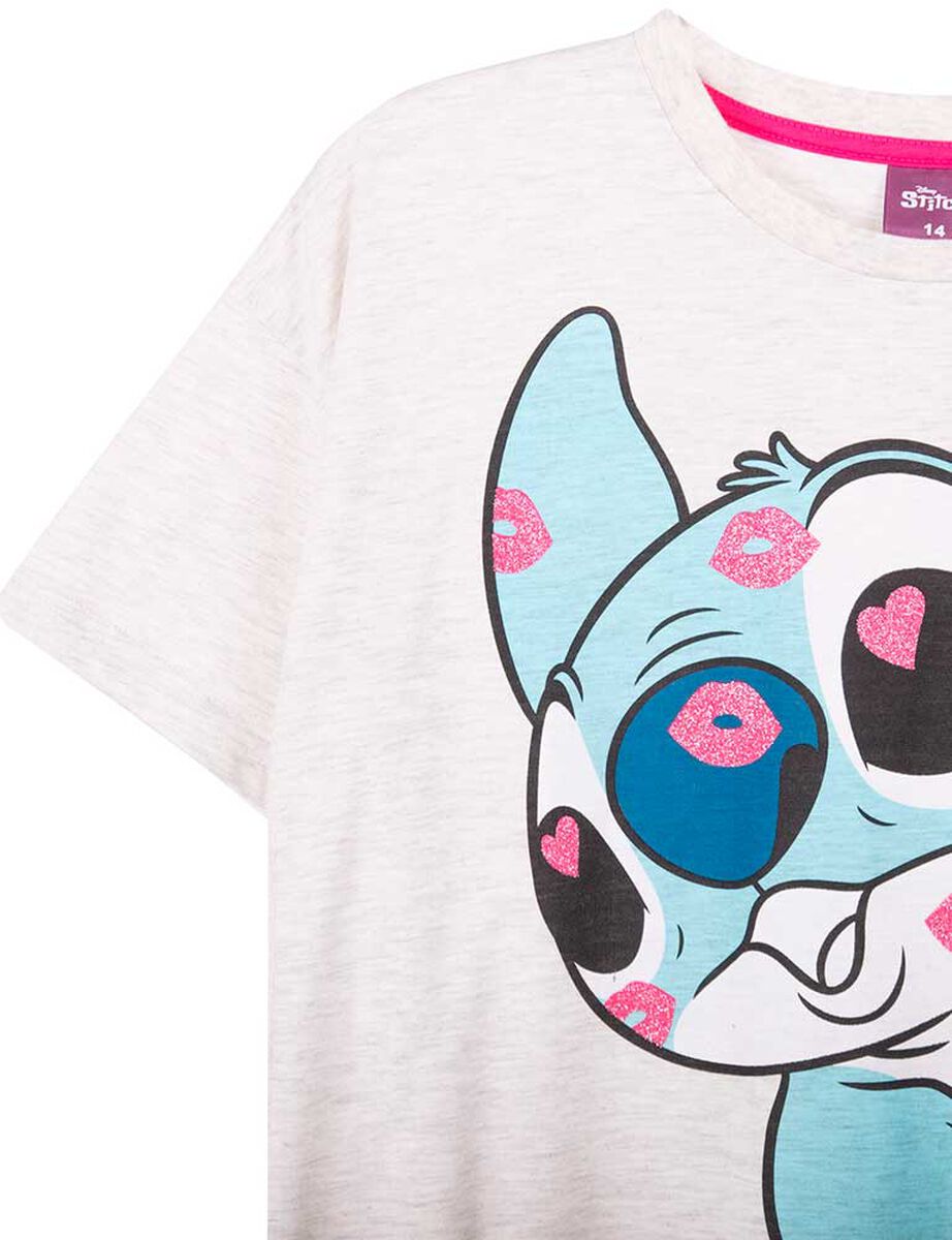 Polera de Algodón Manga Corta Niña Stitch