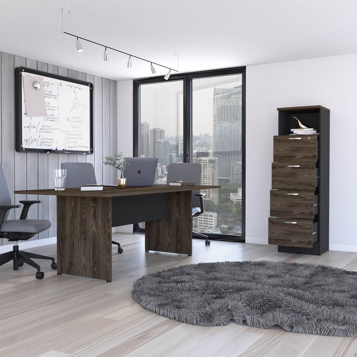 Combo Oficina Mesa Reuni&oacute;n + Archivador 4 Cajones Negro TuHome Home Office