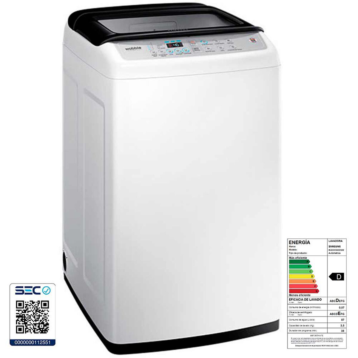 Lavadora Automática Samsung WA90H4400SW/ZS 9 kg