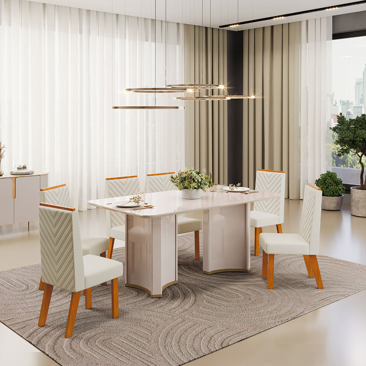 Juego de Comedor Di Poretti Design Liz 6 Sillas Beige