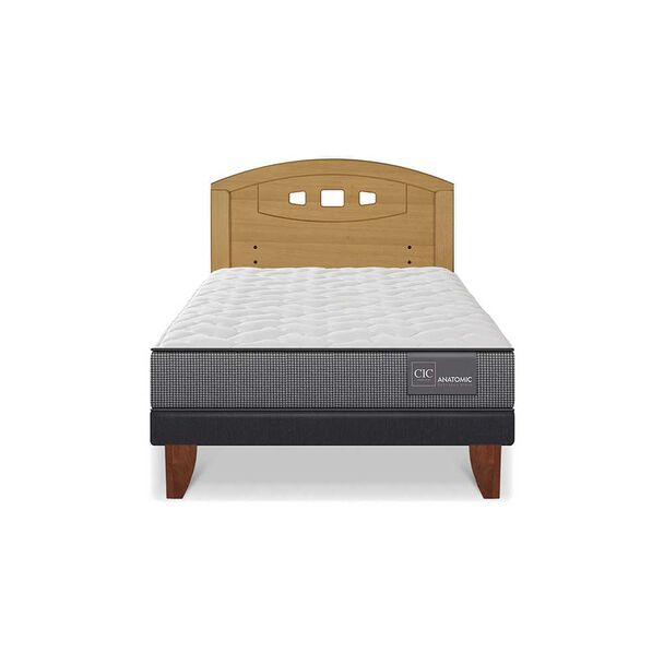 Cama Europea CIC 1,5 Plazas Anatomic + Respaldo Gales Mostaza