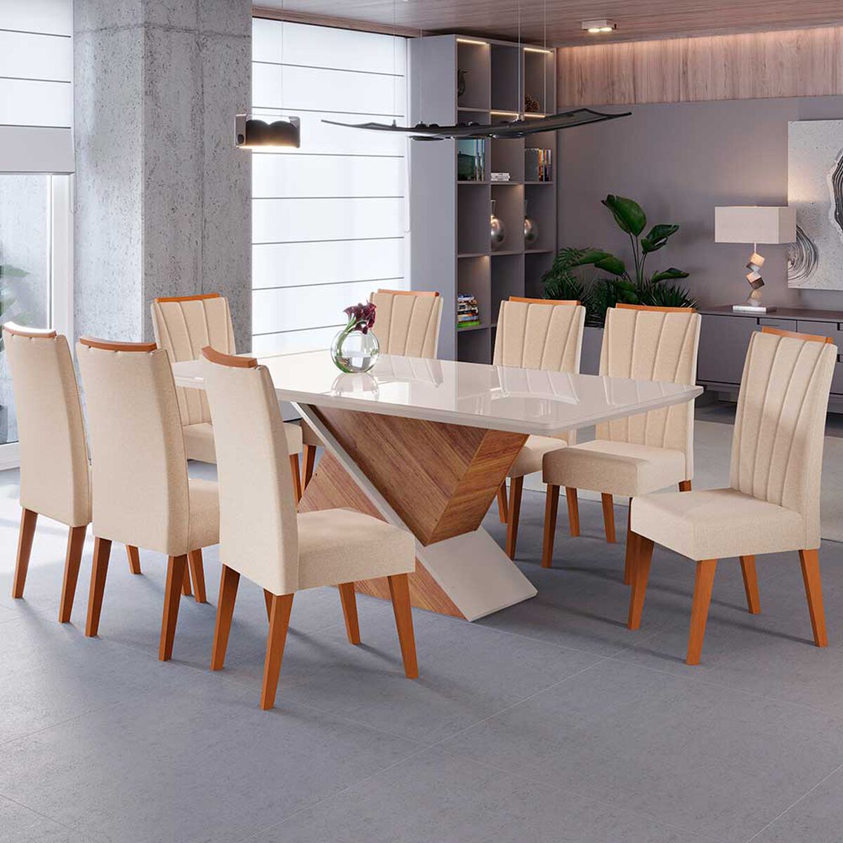 Juego de Comedor Di Poretti Design Elite 8 Sillas Beige