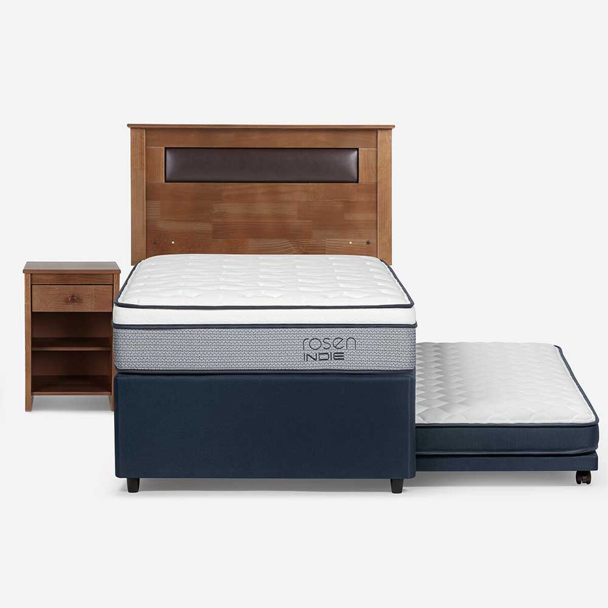 Cama Nido Rosen 1,5 Plazas Indie + Respaldo + Velador Ferrara