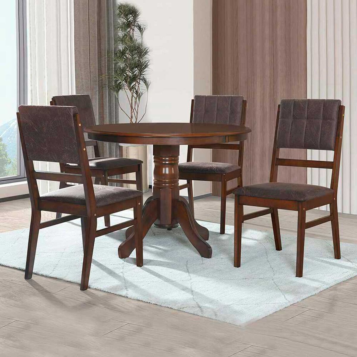 Juego de Comedor Zoy Home Rodas 4 Sillas Caf&eacute;
