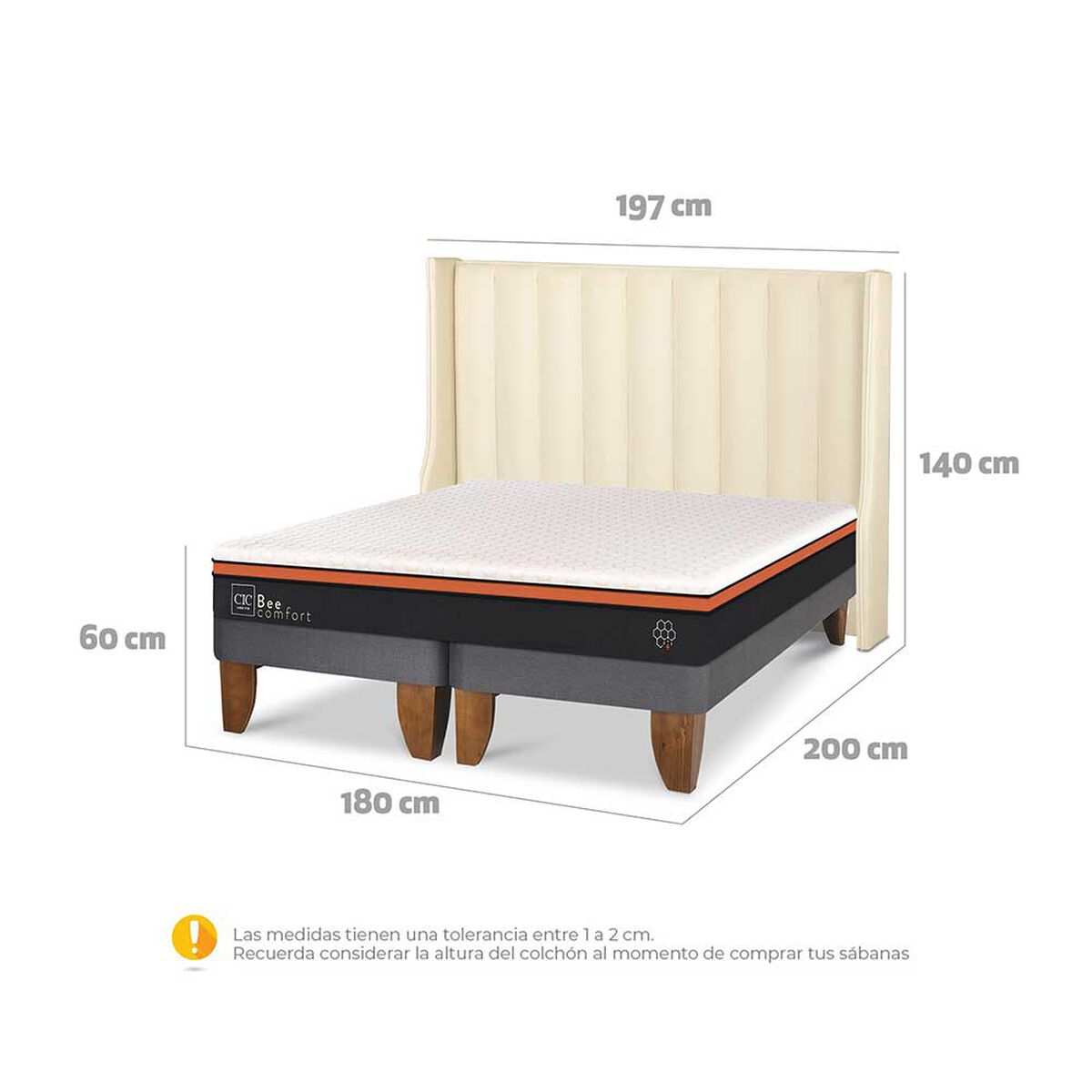 Cama Europea CIC Base Dividida King Bee Comfort + Respaldo Panaro