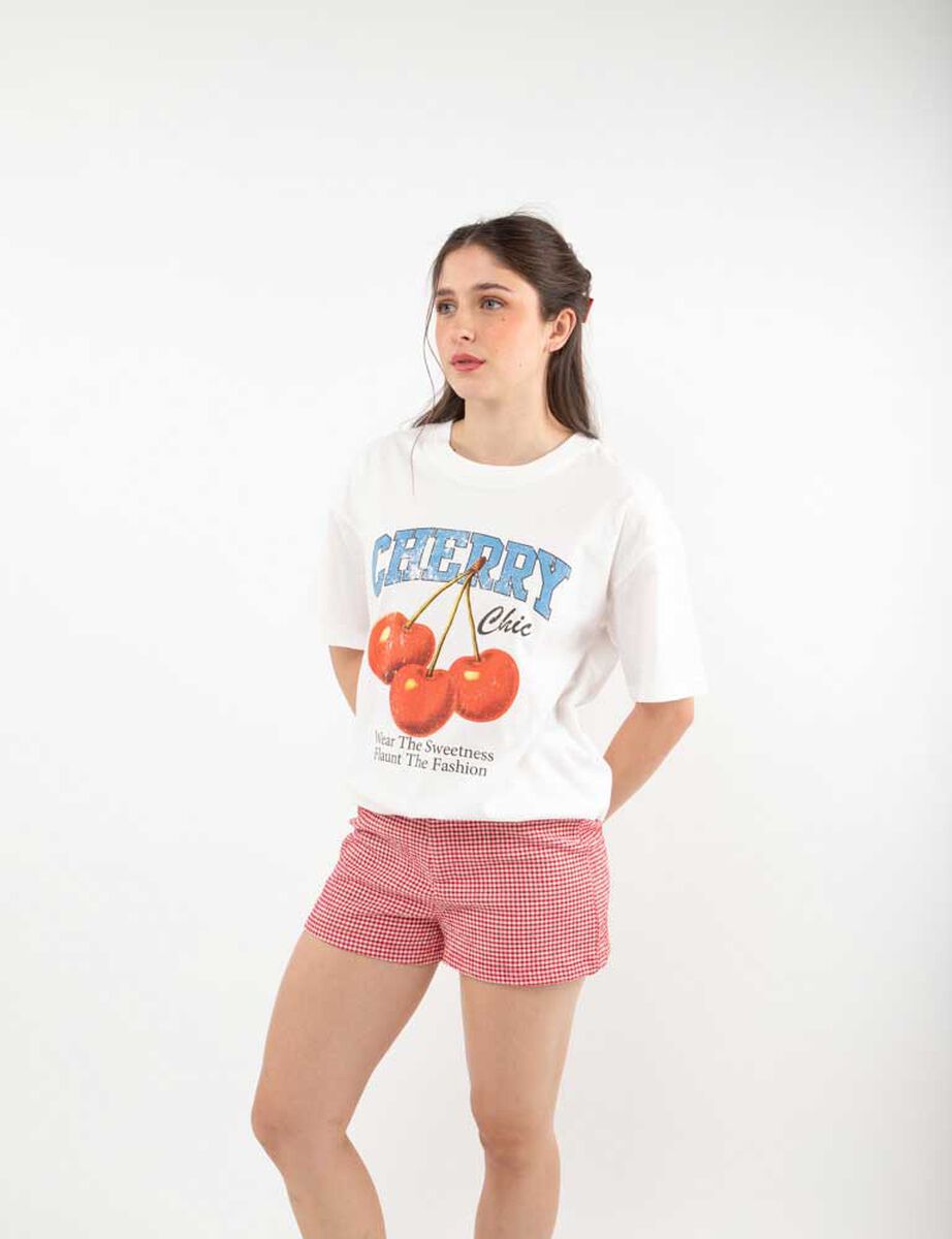 Polera Oversize Con Estampado Manga Corta Mujer Icono