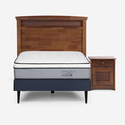 Cama Europea Rosen 1,5 Plazas Indie + Respaldo + Velador Veneto