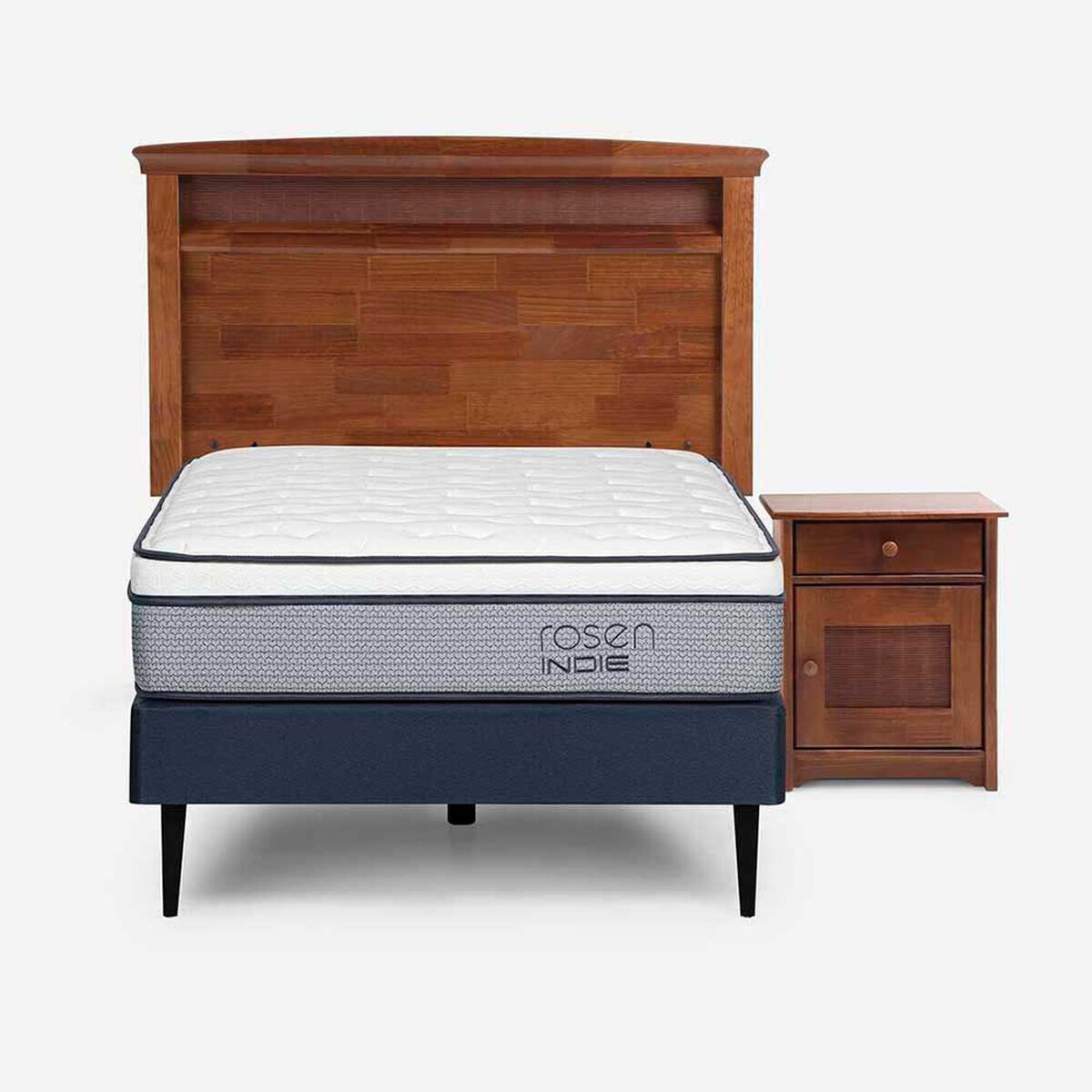Cama Europea Rosen 1 Plaza Indie + Respaldo + Velador Veneto