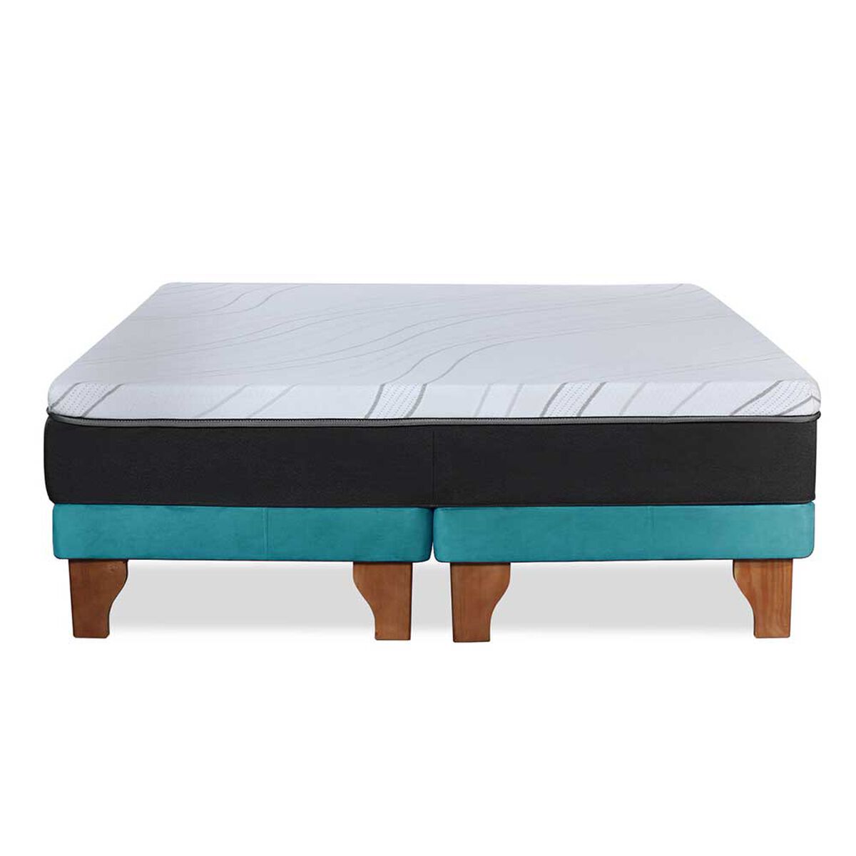 Cama Europea Latam Home Base Dividida Súper King Zen Top Spring Soft Velvet Turquesa