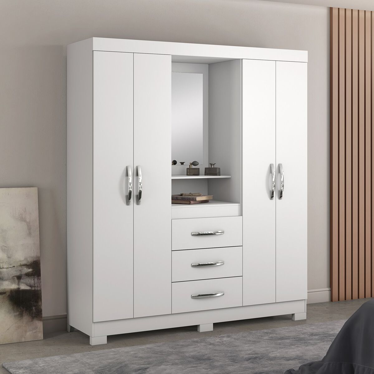Clóset Home Mobili Cavic 4 Puertas 3 Cajones Blanco Rosa