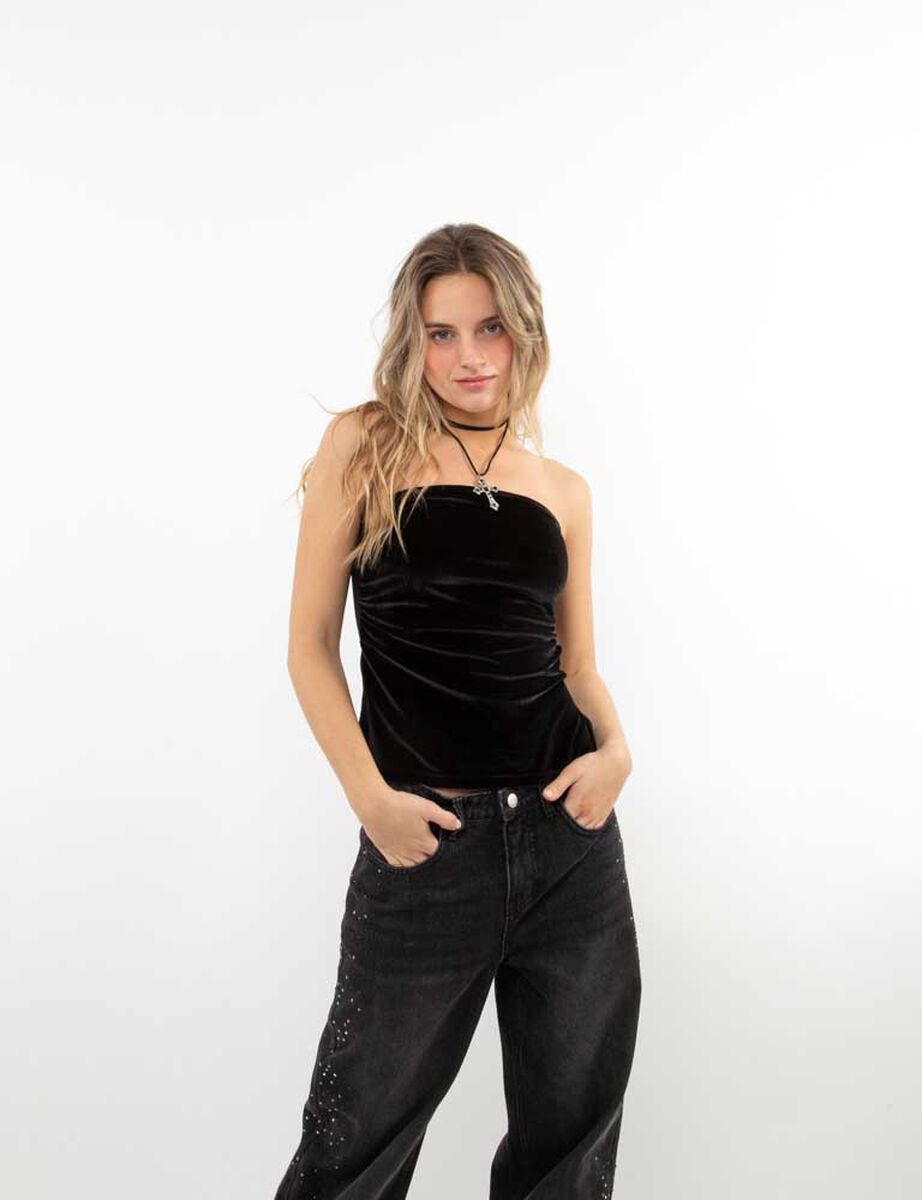 Polera Strapless Terciopelo Plush Mujer Icono