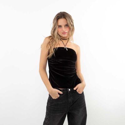Polera Strapless Terciopelo Plush Mujer Icono