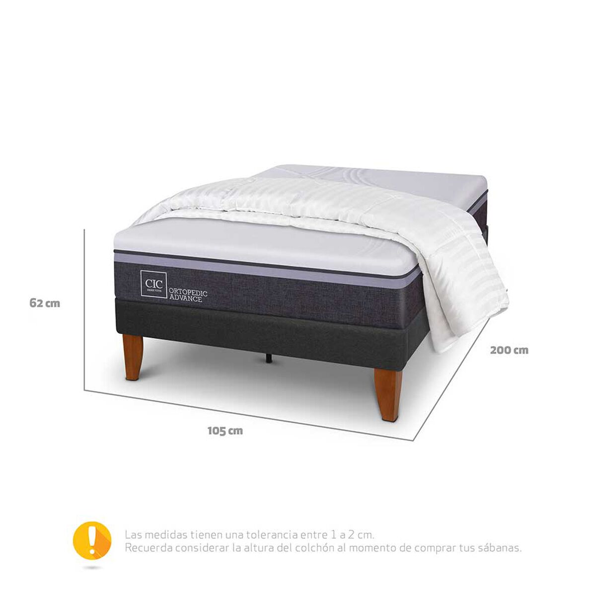 Cama Europea CIC 1,5 Plazas Ortopedic Advance + Plumón
