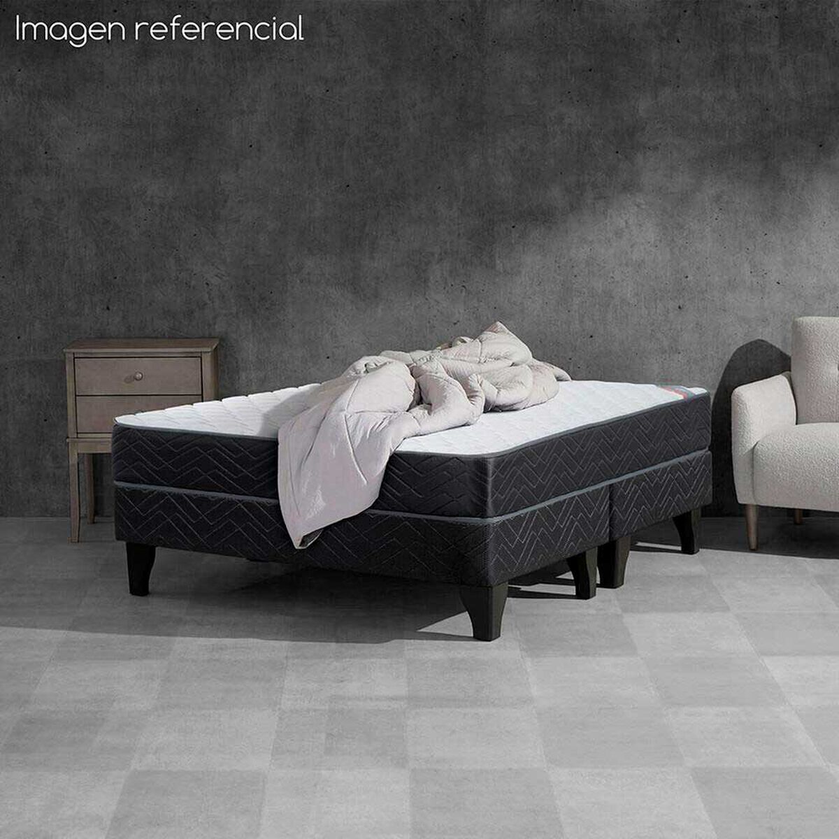 Cama Europea Celta Base Dividida 2 Plazas Active + Set Textiles + Almohadas