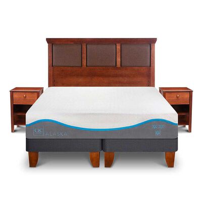 Cama Europea CIC Base Dividida 2 Plazas Alaska + Respaldo + 2 Veladores