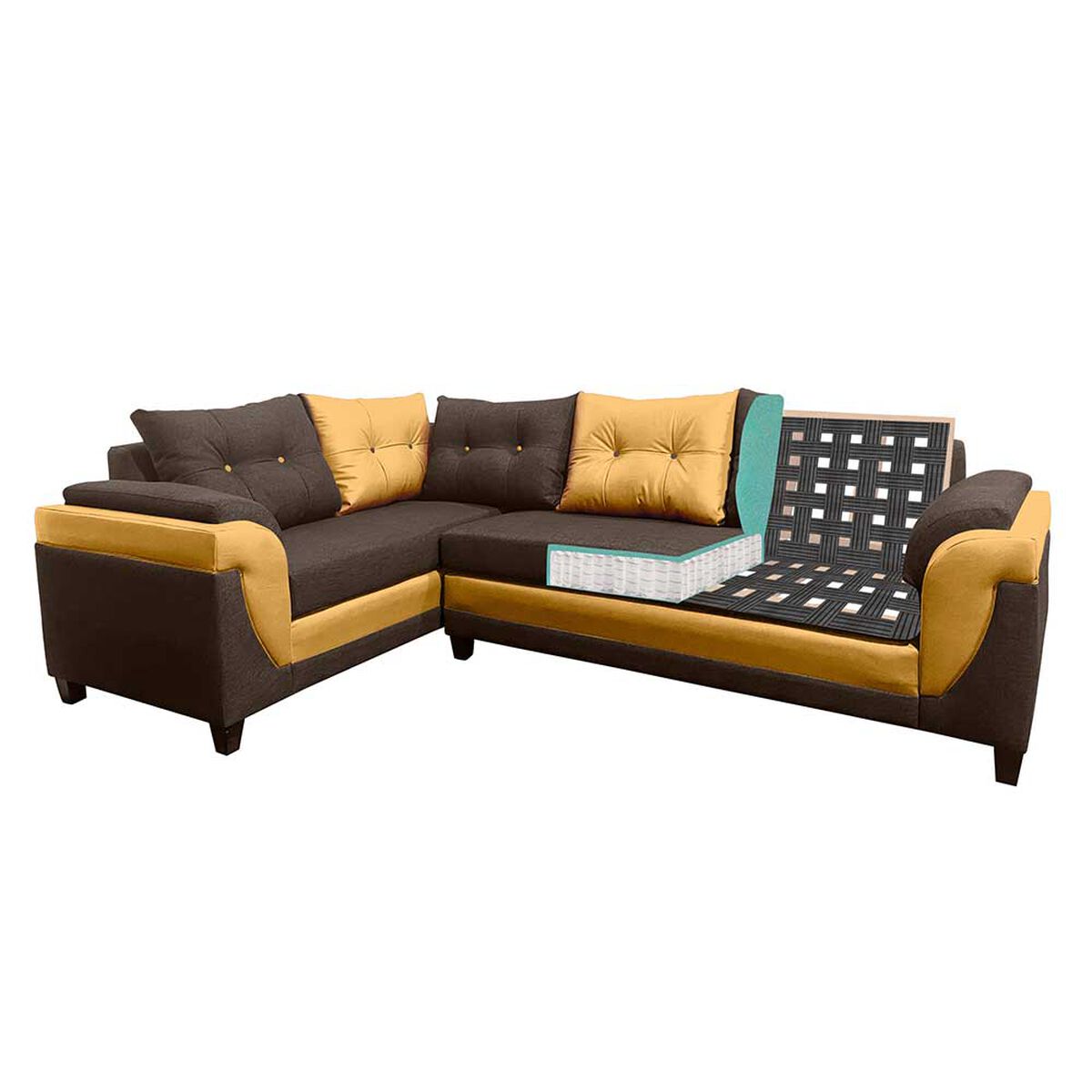 Sofá Seccional Izquierdo Living Factory Jazmin Chaise Longue + Sofá 4 Cuerpos Mostaza Moro