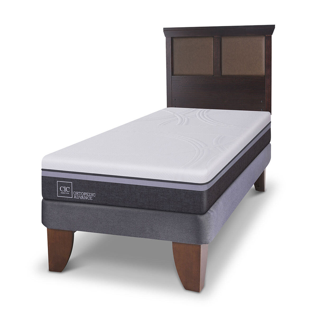 Cama Europea CIC 1,5 Plazas Ortopedic Advance + Respaldo New Torino Chocolate