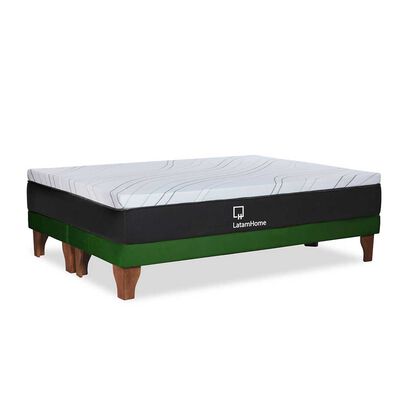 Cama Europea Latam Home Base Dividida King Zen Top Foam Soft Velvet Verde