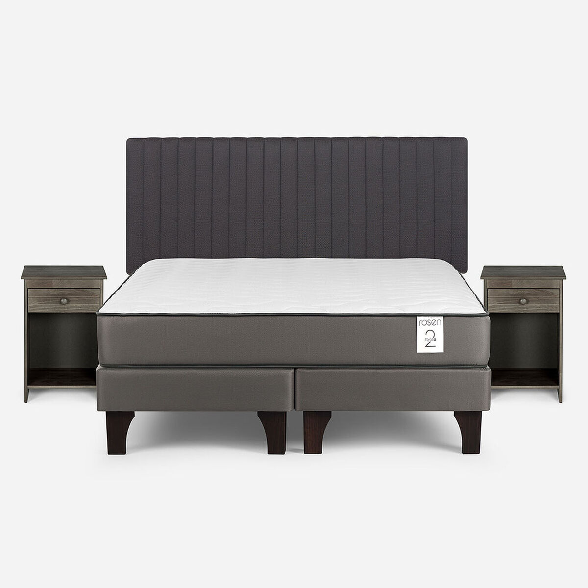 Cama Europea Rosen 2 Plazas New Style 2 Plus + Respaldo + 2 Veladores Lucio