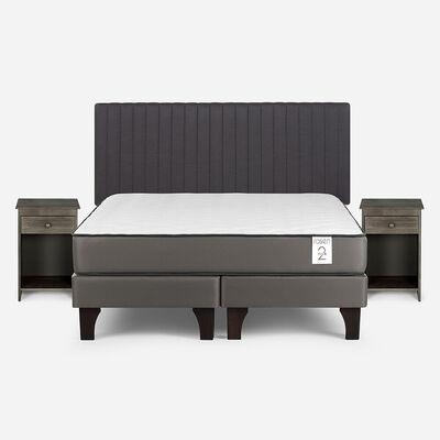 Imagen 1 del producto Cama Europea Rosen 2 Plazas New Style 2 Plus + Respaldo + 2 Veladores Lucio
