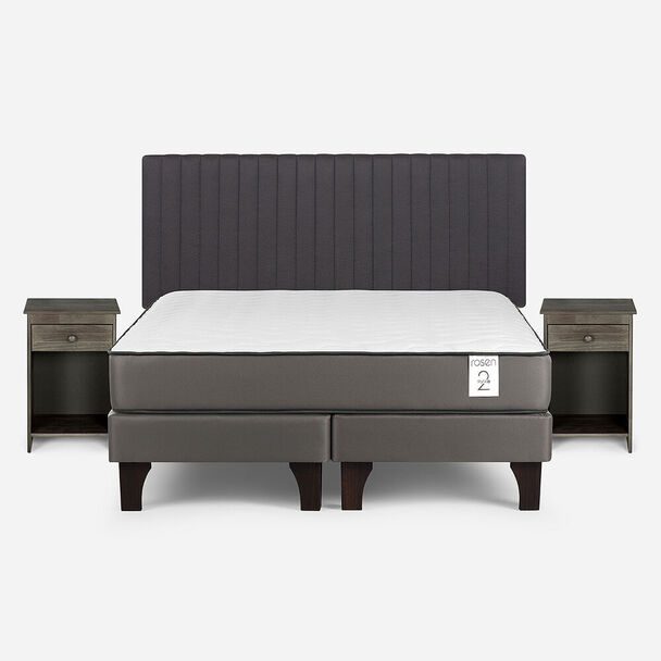 Cama Europea Rosen 2 Plazas New Style 2 Plus + Respaldo + 2 Veladores Lucio