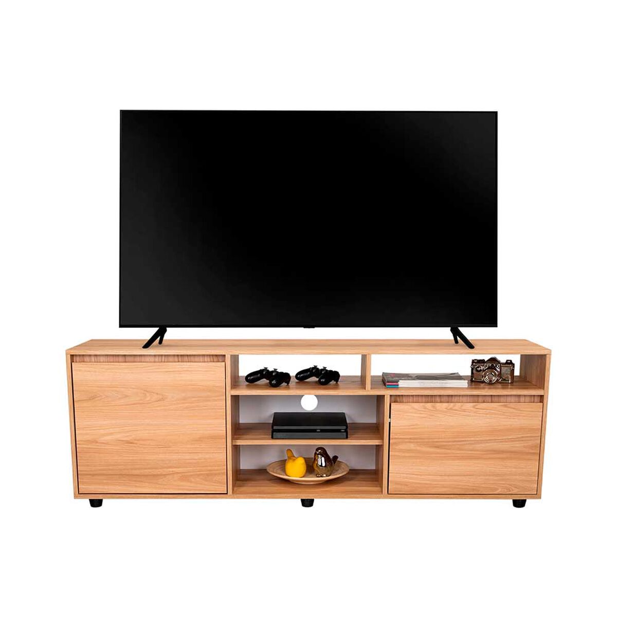 Rack TV Tuhome Pino Hasta 70" 2 Puertas  Fresno Europeo