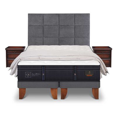 Cama Europea CIC Base Dividida S&uacute;per King Grand Premium + Respaldo + Veladores + Plum&oacute;n Ganso