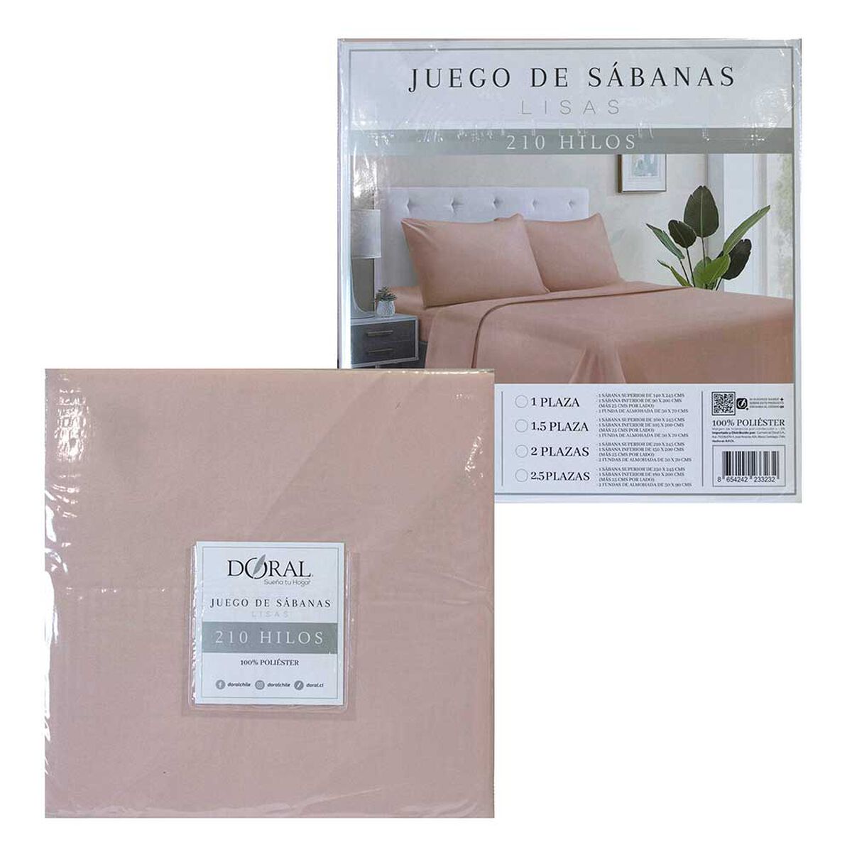 Juego de S&aacute;banas Doral 1,5 Plazas Lisas 210 Hilos Coral