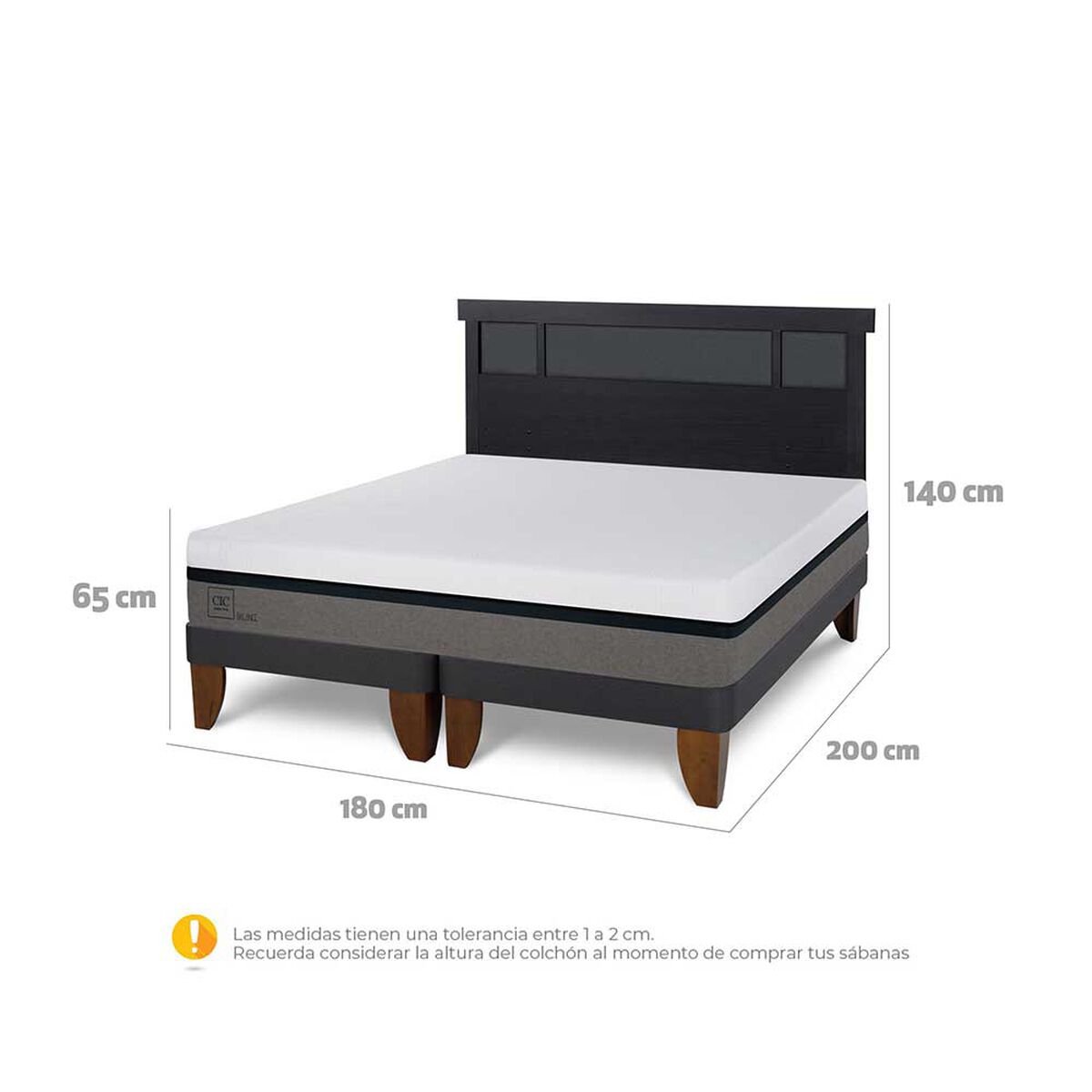 Cama Europea CIC Base Dividida King Balance + Respaldo Dublin Negro