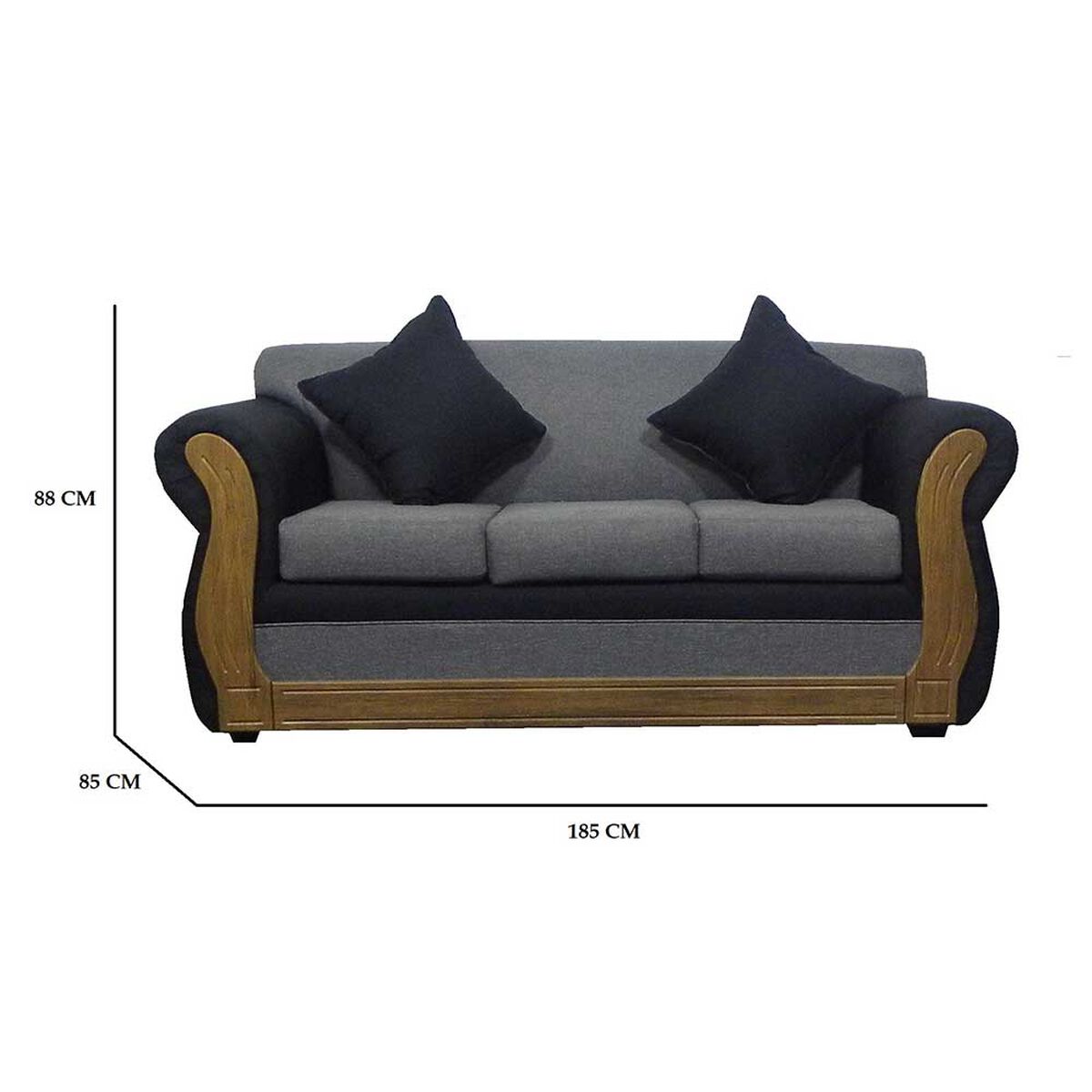 Juego de Living Almore Emilia Sofá 3 Cuepos + Dos Sillones 1 Cuerpo Negro Gris
