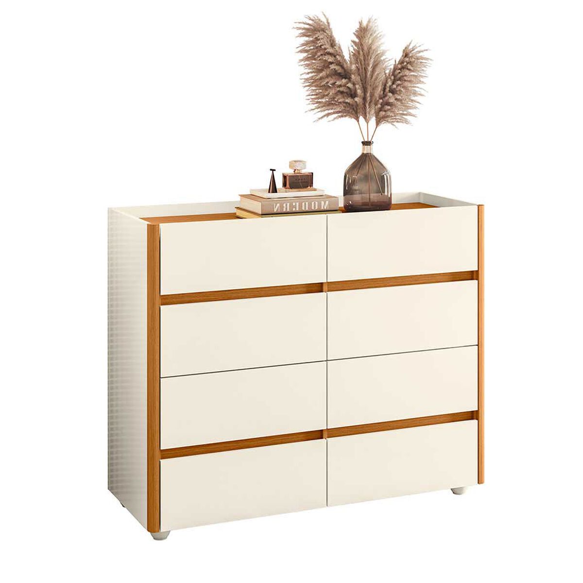 C&oacute;moda Vekkahome Detalle Curvo 6 Cajones Beige
