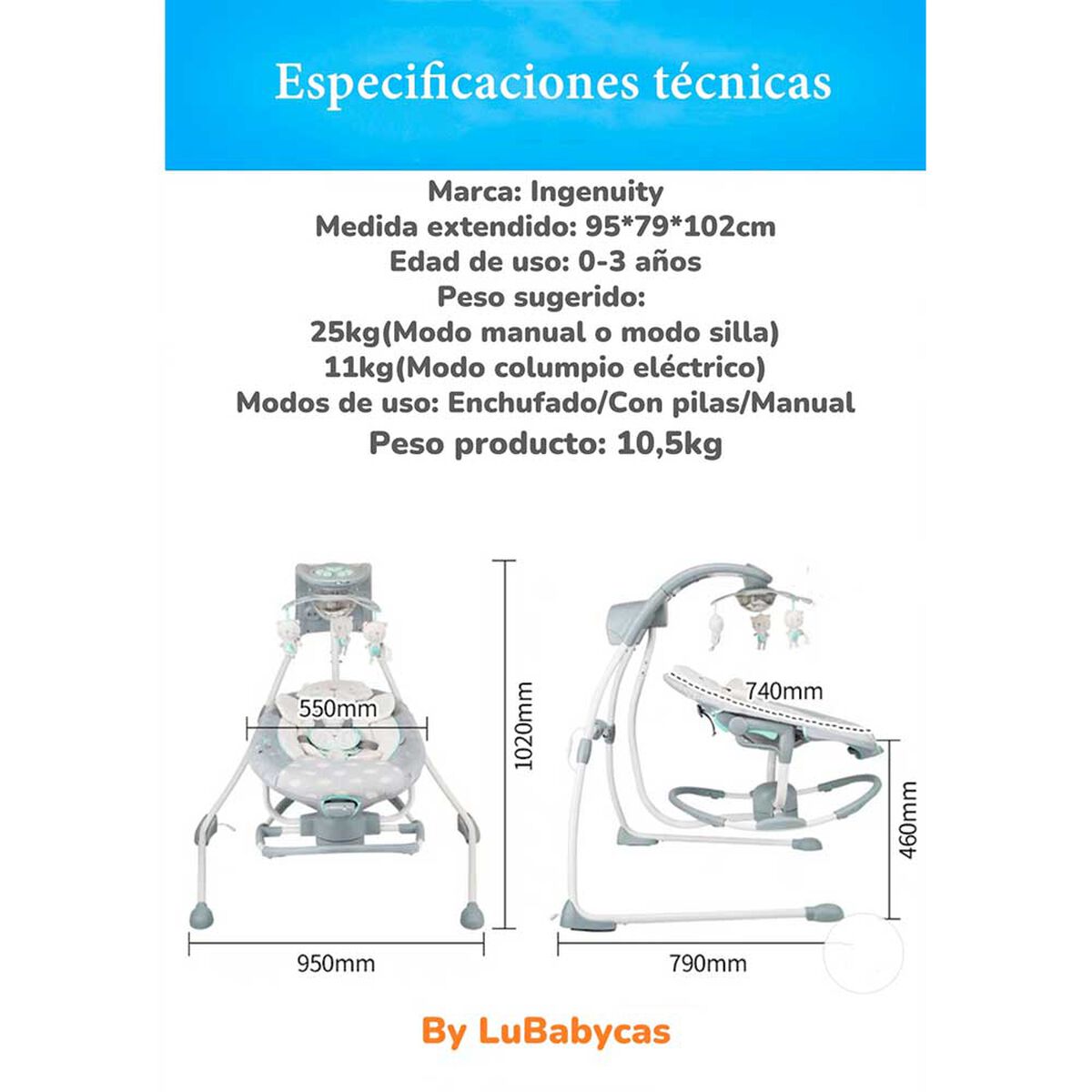 Columpio Mecedora Electrico 360° Ingenuity Lubabycas