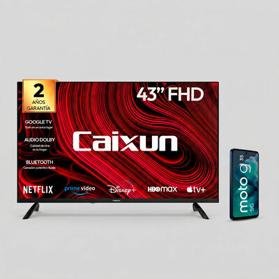 Combo Smart TV LED 43" Caixun FHD Google TV C43V1FG + Smartphone Motorola G35 5G 128 GB 6,7" Negro