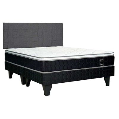 Cama Europea Celta Base Dividida 2 Plazas Black Soul + Respaldo Gij&oacute;n Acolchado