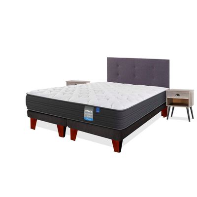 Imagen 2 del producto Cama Europea Europedic Dual 2 Plazas Box B/D + Respaldo Royal Grafito + Velador Rock