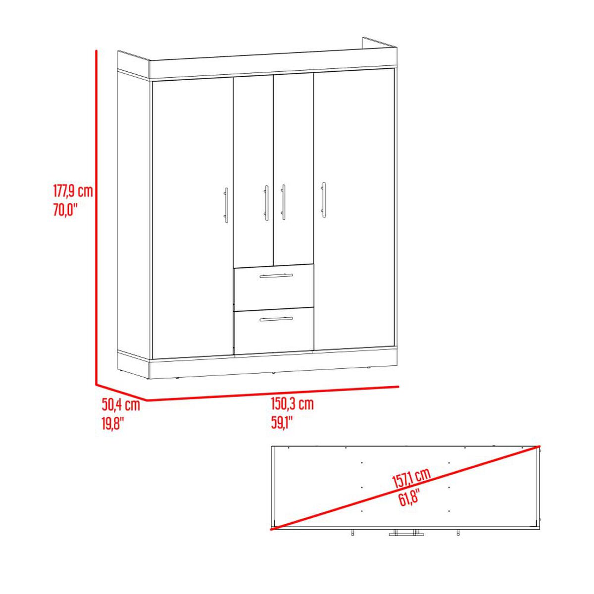 Closet Tuhome 150 VM 4 Puertas 2 Cajones Cartagena Wengue