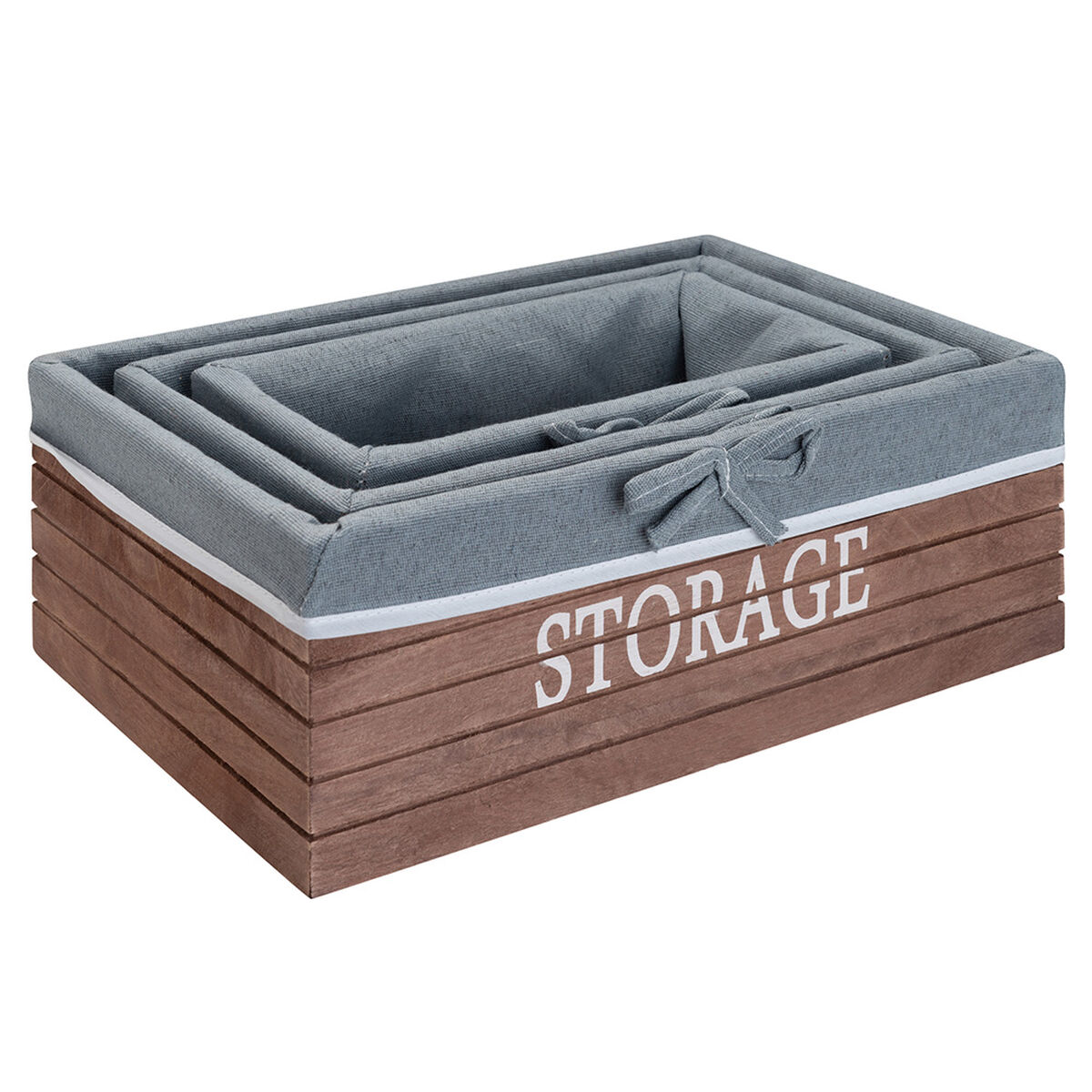 Set de 3 Canastos Rectangulares Madera  Vgo Café