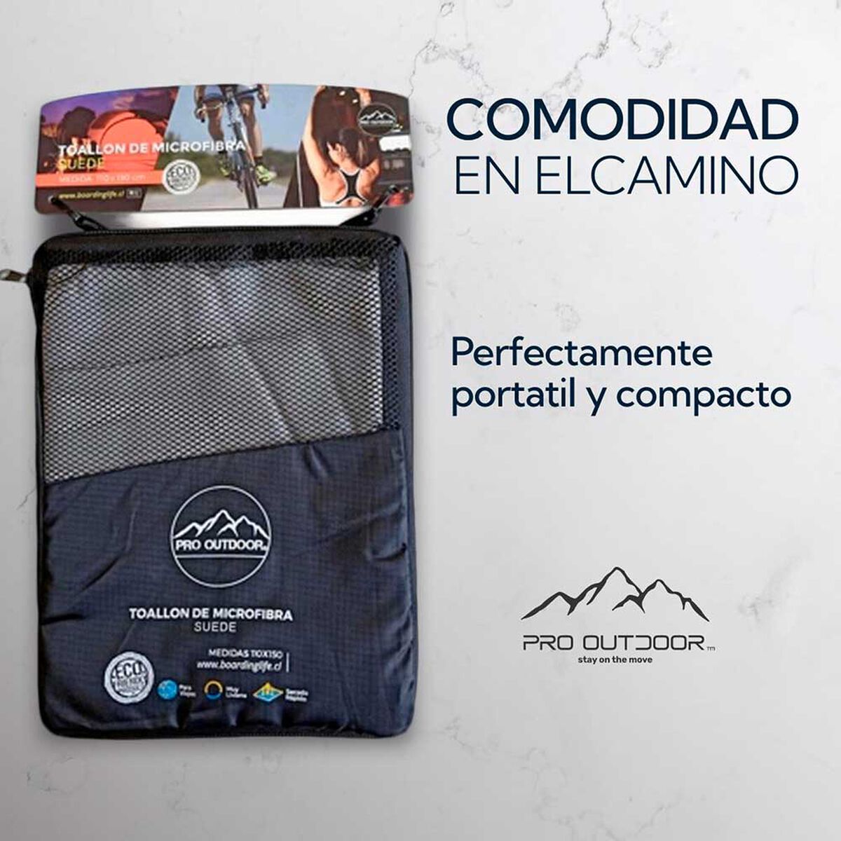 Pack Toallon Y Toalla Microfibra Suede Gris Pro Outdoor