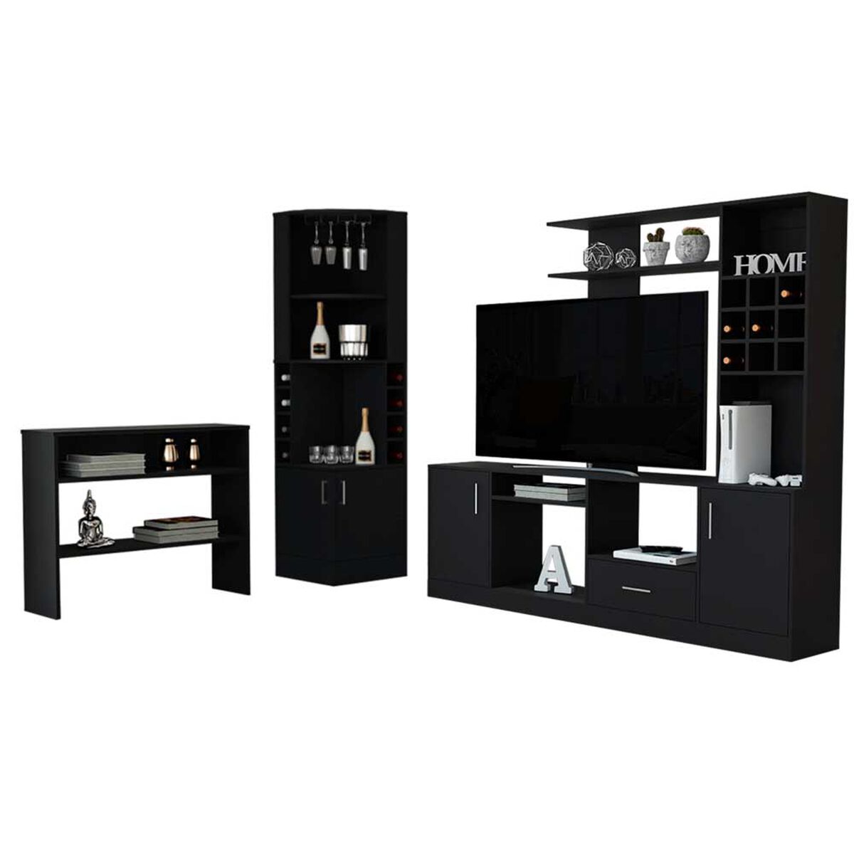 Combo Arrimo + Centro de Entretenimiento con Bar + Bar Esquinero Kava Beijing Wengue Tuhome