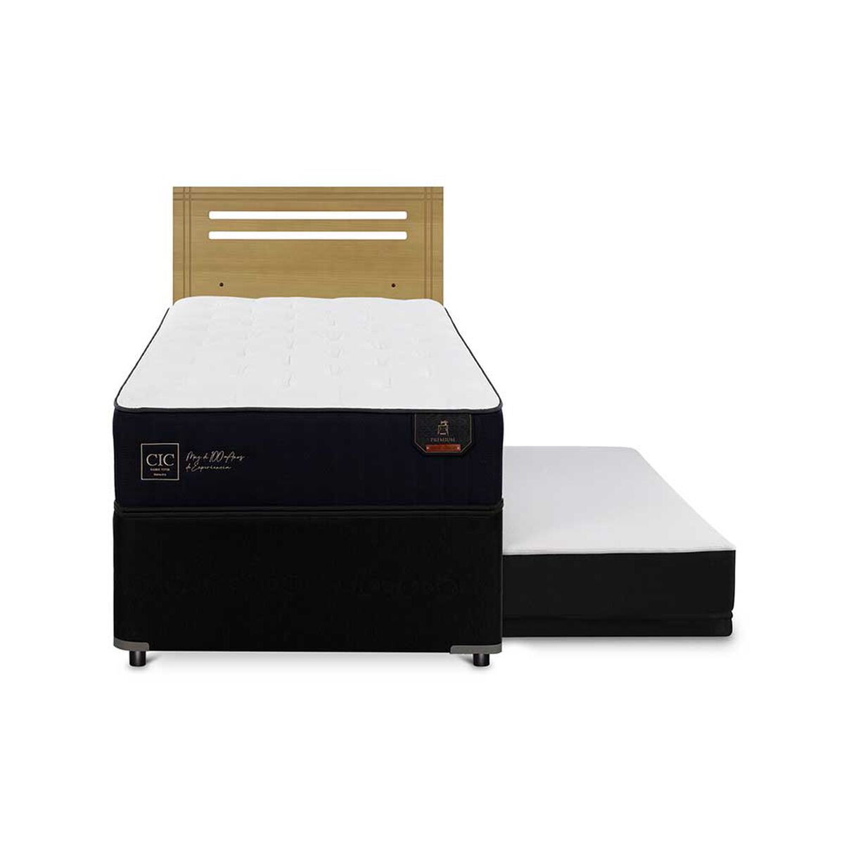 Cama Nido CIC 1,5 Plazas Premium + Respaldo Munich Mostaza