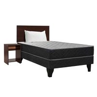 Cama Europea Celta 1 Plaza Atlantis Black + Respaldo + Velador Castilla + Almohada