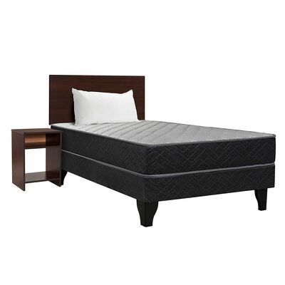 Imagen 1 del producto Cama Europea Celta 1 Plaza Atlantis Black + Respaldo + Velador Castilla + Almohada
