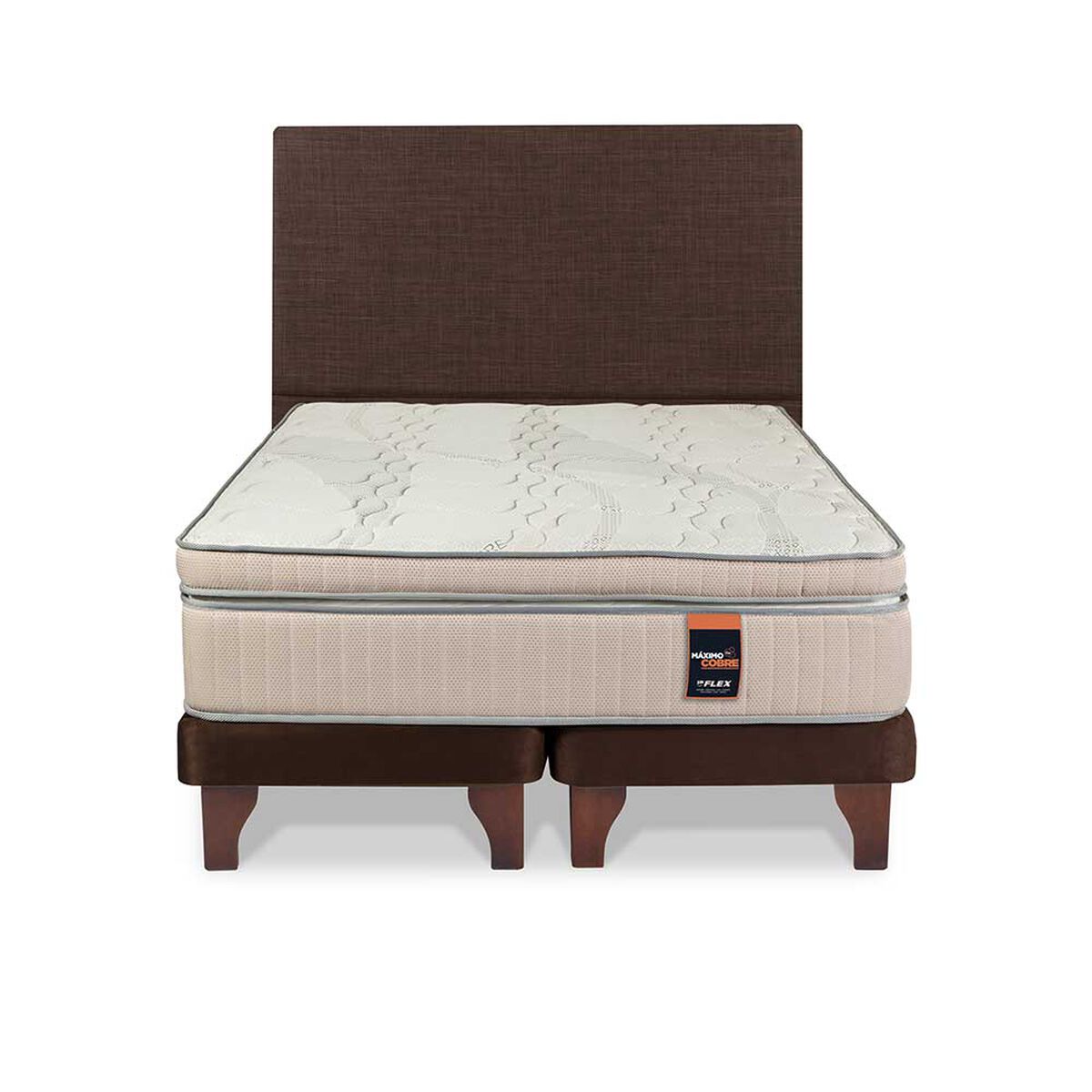Cama Europea Flex Base Dividida King Máximo Cobre  + Respaldo Tapizado Chocolate