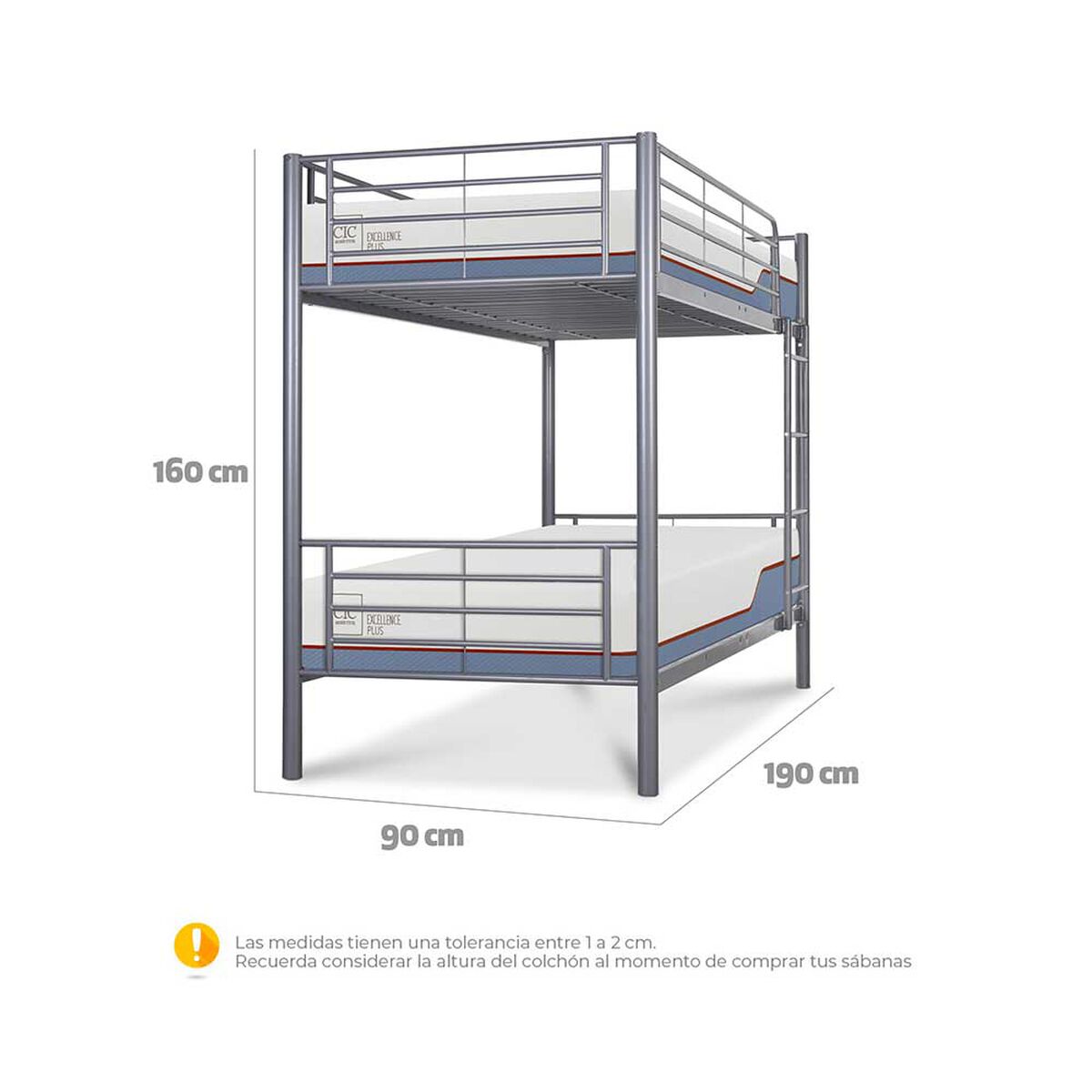 Camarote CIC Metal 1 Plaza New Coventry + Colchones Excellence Plus