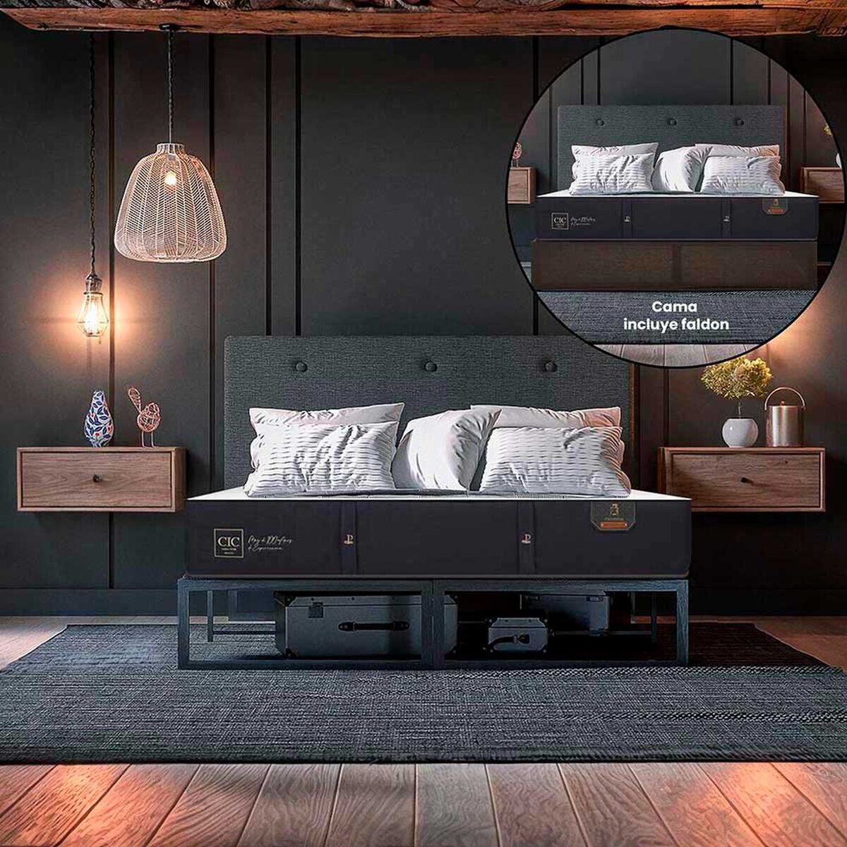 Cama Europea CIC Iron Smart 2 Plazas Premium + Fald&oacute;n