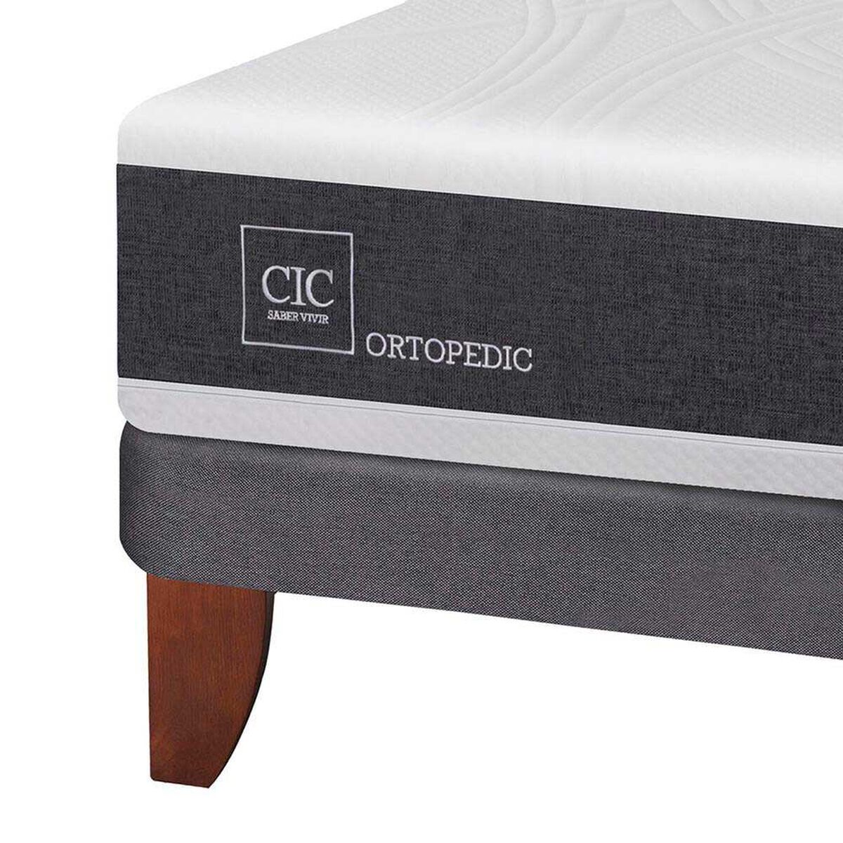Cama Europea CIC Base Dividida 2 Plazas Ortopedic + Respaldo + 2 Veladores New Gales